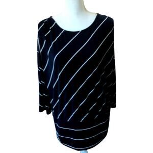 Chico's Women's Blue 3/4 Sleeve Striped Stretch Knit Shirt Size Large